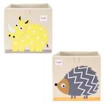 3 Sprouts Large 13 Inch Square Children's Foldable Fabric Storage Cube Organizer Box Soft Toy Bins, Pet Hedgehog and Yellow Rhino (2 Pack)