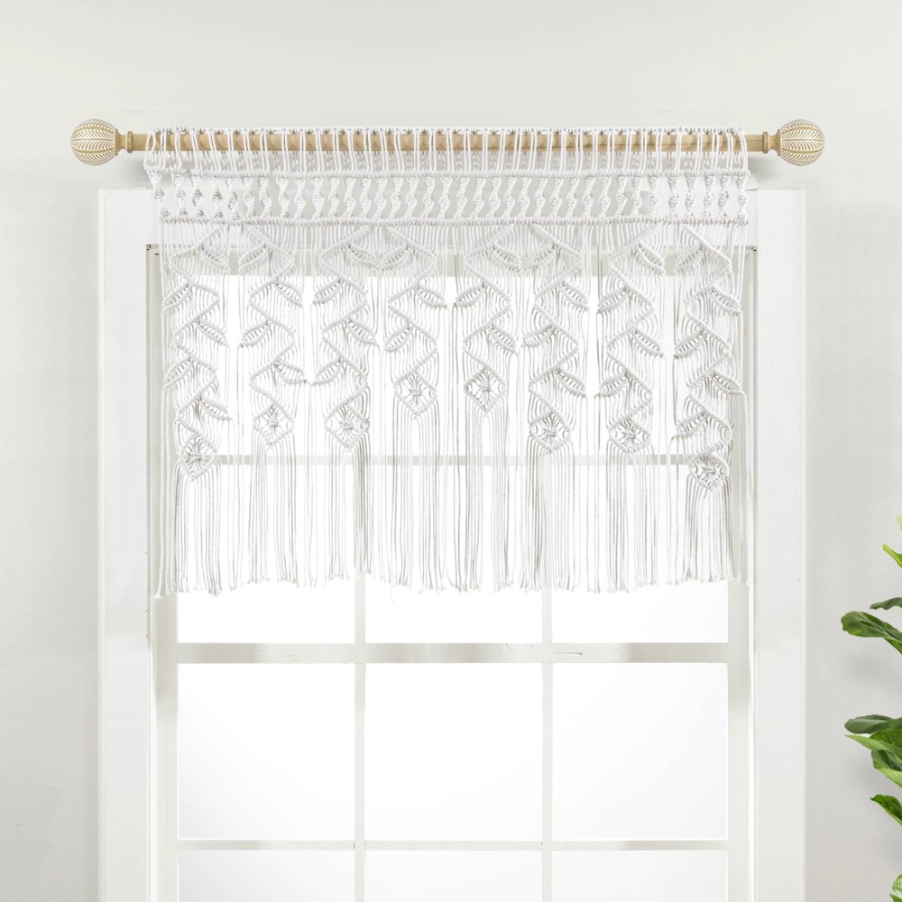 Photos - Curtain Rod / Track 30"x40" Boho Macrame Leaf Cotton Kitchen Curtain Valance White - Lush Déco