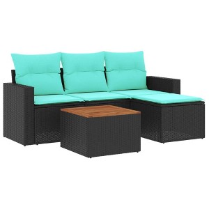 vidaXL 5 Piece Patio Sofa Set with Cushions - Black and Blue - 1 of 4