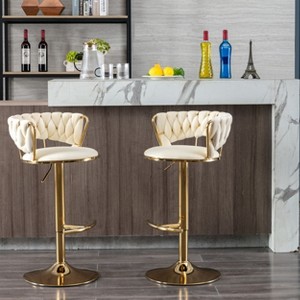 CAVINAS 24"-32"Luxury Velvet Bar Stools,Set of 2,Swivel Barstools with Adjustable Lifting,Counter Height Stools,Woven Back&Footrest - 1 of 4