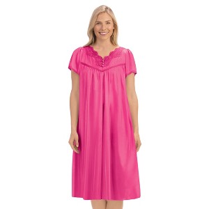 Collections Etc Tonal Lace Trim Silky V-Neck Nightgown - 1 of 4