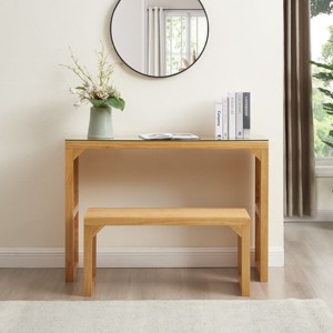 Pine Dining Room Table and Bench, Indoor Wood Bench,  Entryway,Kitchen,Bedroom and Farmhouse Table and Bench Set with Tempered Glass-Cuddlewood - 1 of 4