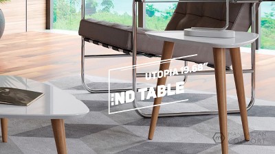 Utopia Mid-Century Triangular Off-White Wood End Table
