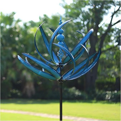 Cyan Oasis Yard Garden Wind Spinners - Large Outdoor Wind Spinners with Metal Stake Blue (27" W x 91" H)