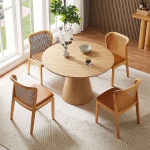 Sapphtopaz Round Dining Table Kitchen Table Wooden Dining Table for 4 with Sturdy Pedestal - 1 of 4