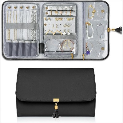 Jewelry Travel Organizer , Portable Leather Jewelry Storage Roll Bag Envelope Clutch