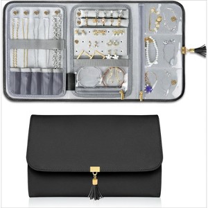 Jewelry Travel Organizer , Portable Leather Jewelry Storage Roll Bag Envelope Clutch - 1 of 4