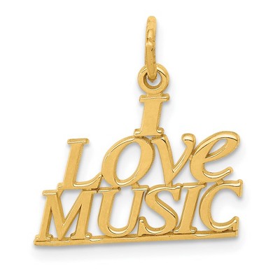 Black Bow Jewelry 14k Yellow Gold Polished I love Music Script Pendant