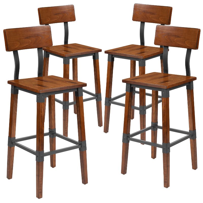 Merrick Lane Bar Height Dining Stools with Steel Supports and Footrest in Walnut Brown - Set Of 4, 1 of 19