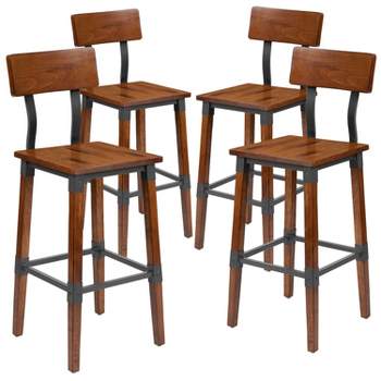 Merrick Lane Bar Height Dining Stools with Steel Supports and Footrest in Walnut Brown - Set Of 4