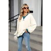 Women's Round Neck Split Hem Sweatshirt Mid-Length Relaxed Pullover with Diagonal Color Insert - 2 of 4