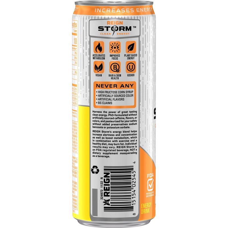 Reign Storm Valencia Orange Energy Drink - 12 fl oz Cans, 3 of 7