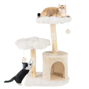 Tangkula Cute Solid Wood Cat Tree Natural Branch Modern Flower Cat Tower w/Soft Long - 1 of 4