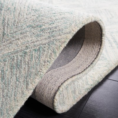 Grey and Turquoise Abstract Hand Tufted Wool Area Rug
