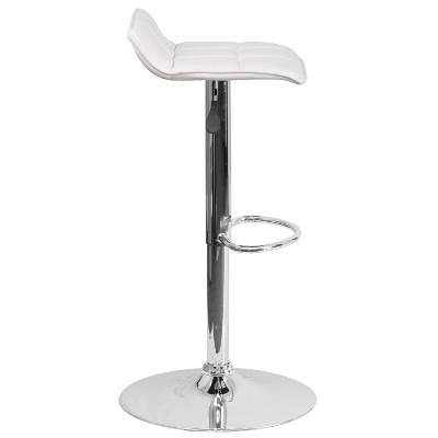 White Vinyl Adjustable Swivel Backless Barstool with Chrome Base