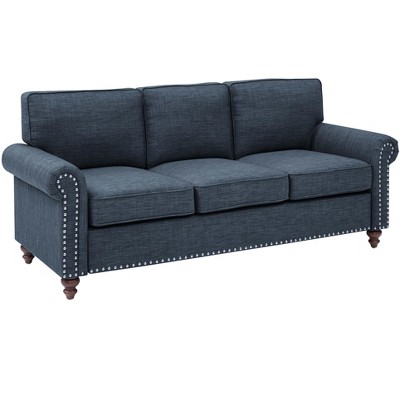 TiramisuBest Harbor 78" Linen Blend Sofa with Solid Wooden Legs, Stylish and Comfortable Blue Upholstery for Living Rooms