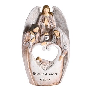 Dicksons Rejoice A Savior Is Born - Nativity Holy Family Angel Heart - 8.75 x 5.25 Inch Multicolor Resin Collectible Tabletop Figurine - 1 of 1