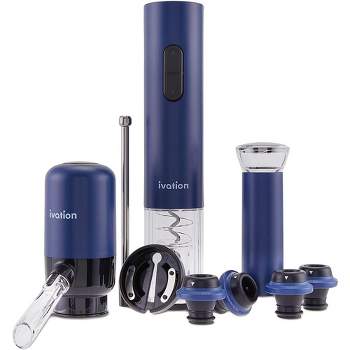 Ivation 7-Piece Electric Wine Opener Set, Wine Opener Gift Set - Blue