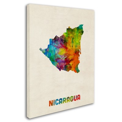 Trademark Fine Art-Michael Tompsett 'Nicaragua Watercolor Map' Matted Framed Art