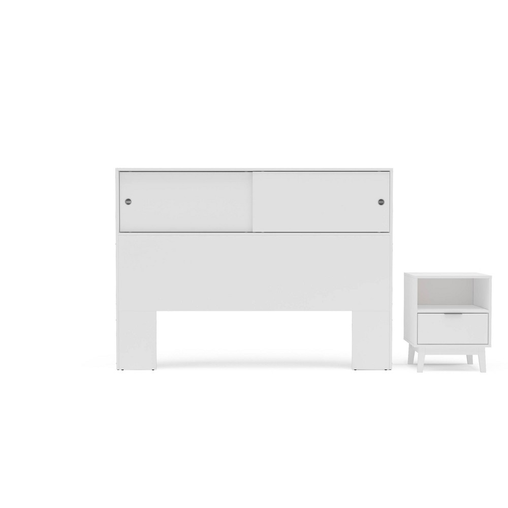 Polifurniture 2pc Full Victoria Bedroom Set White: Modern Engineered Wood, Storage Headboard, Melamine Finish