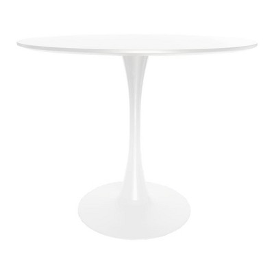 White Mid-Century Modern Round Dining Table with Wood Top