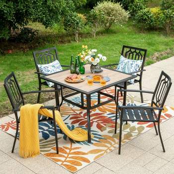 5pc Patio Table & Metal Chairs with Square Design - Captiva Designs