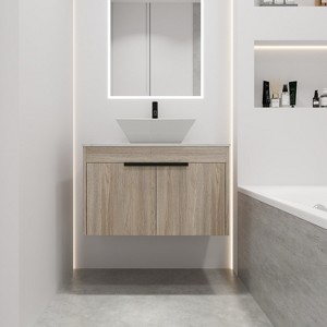 GDFStudio Broderick 24" Wall Mounted Wood Bathroom Vanity with Ceramic Sink - 1 of 4