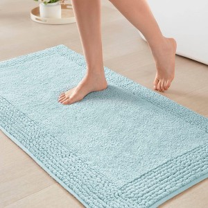 NAYSAYE Bath Rug 24" x 36" Plush Soft 100 Percent Cotton Reversible Dense Absorbent Non Slip for Bathroom, Blue - 1 of 4