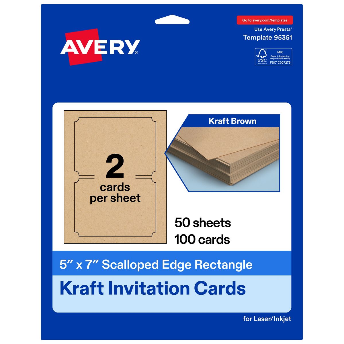 Avery Kraft Brown Invitation Cards, 5" x 7" Rectangle Scalloped Edge
