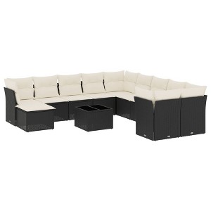 vidaXL Garden Sofa Set Black PE Rattan, Powder-Coated Steel, Tempered Glass - 1 of 4