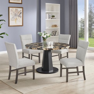Roundhill Furniture Cavira 5-Piece Modern Dining Set, Faux Marble Dining Table with Four Upholstered Chairs - 1 of 4