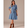 Allegra K Women's Denim Shirt Dress Button Down Long Sleeve Belted Classic Jean Dresses - 4 of 4