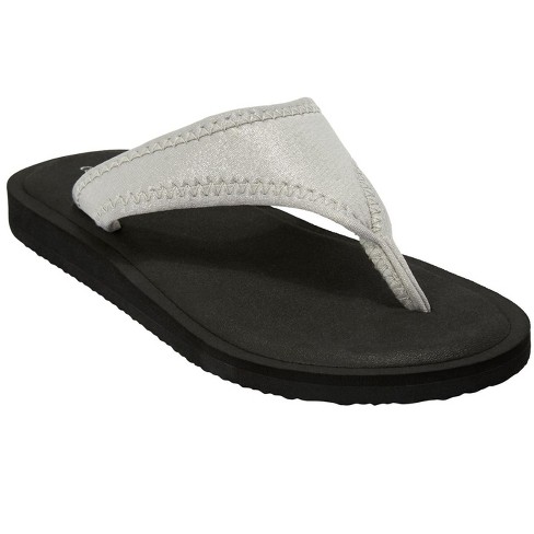 Comfortview Women's Wide Width The Sylvia Soft Footbed Thong Sandal - 9 W,  Silver : Target