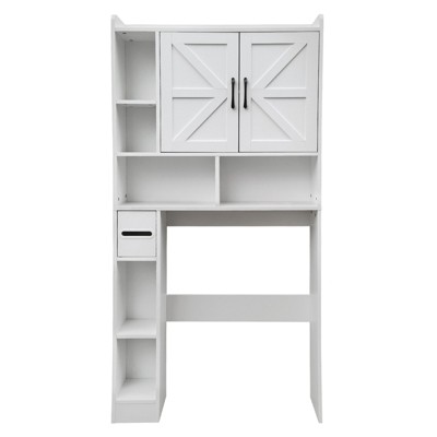 Over-The-Toilet Storage Cabinet with Double Doors & Adjustable Shelves – Freestanding Toilet Organizer for Small Bathrooms, Space-Saving, White