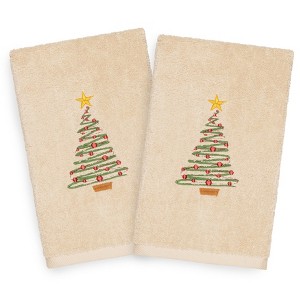 Linum Home Textiles Christmas Tree - Embroidered Luxury 100% Turkish Cotton Hand Towels (Set of 2) - 1 of 3