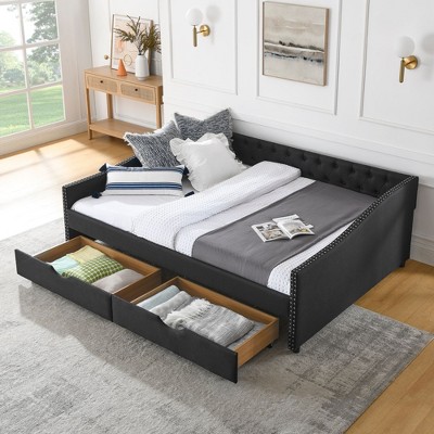 NicBex 84.5" Daybed with Trundle Upholstered Queen Daybed with Waved Shaped Arms Daybed with Storage for Living Room