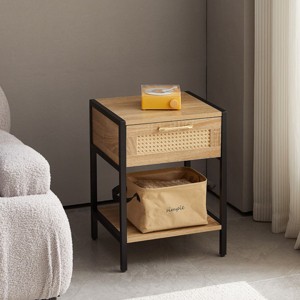 KTMBDW Nightstand - Rattan Decor Drawer Night Stand, Bedside Table Boho End Tables Side Tables with Storage Shelf for Bedroom, Small Space - 1 of 4