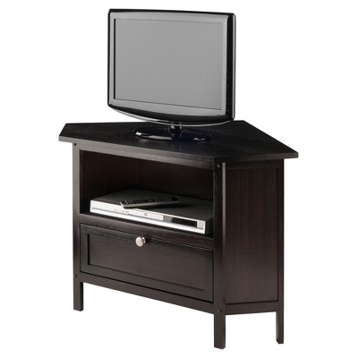 Transitional Espresso Corner TV Stand with Cabinet - Fits up to 27" TVs