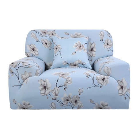 PiccoCasa Armchair Contemporary Floral stretch sofa cover Sky Blue 35 51 Inches 1 Pc