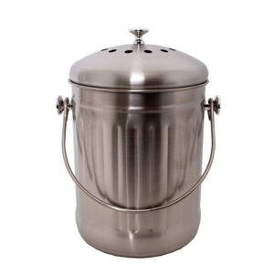 Lehman's Countertop Compost Bin, Odorless Kitchen Stainless Steel Composting Pail with Lid and Carbon Filters, 1 Gallon Composter Bucket - 1 of 4