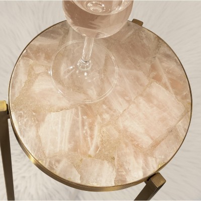 Aguilar Gold and Pink Quartz Round Drink Table