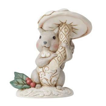 Jim Shore 4.0 Inch Woodland Squirrel With Mushroom Winter Christmas Holly Figurines
