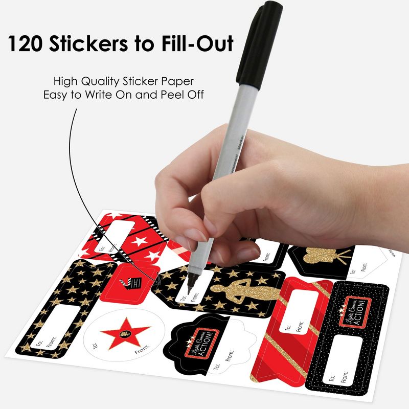Big Dot of Happiness Red Carpet Hollywood - Assorted Movie Night Party Gift Tag Labels - To and From Stickers - 12 Sheets - 120 Stickers, 4 of 10