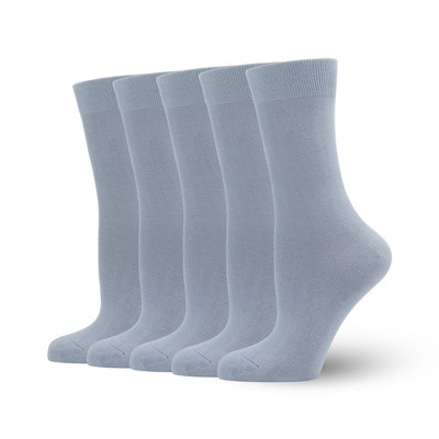 SERISIMPLE Women Soft Thin Viscose Bamboo Crew Socks, Fit Stretchy Casual, Business, Dress Calf Sock Large White 5 Pairs