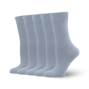 SERISIMPLE Women Soft Thin Viscose Bamboo Crew Socks, Fit Stretchy Casual, Business, Dress Calf Sock Large White 5 Pairs - 1 of 4