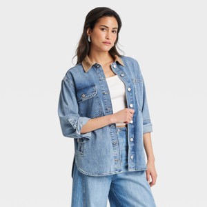 Women's Long Sleeve Denim Shacket - Universal Thread™ Blue S : Target