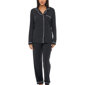ADR Women's Soft Knit Jersey Pajamas Lounge Set, Long Sleeve Top and Pants with Pockets - 1 of 4