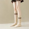 Anna-Kaci Women's 4-Pair Set Ribbed Knee-High Socks with Striped Detail Slim Fit Stretch Design for Casual Outfits - 4 of 4