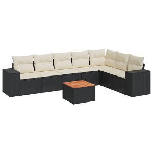 vidaXL Patio Sofa Set with Cushions Outdoor Furniture 8 Piece Poly Rattan - Black and Cream - 1 of 4