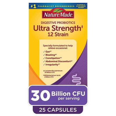 Nature Made Digestive Probiotics Ultra Strength 12 Strain Capsules - 30 Billion CFU per serving - 25ct